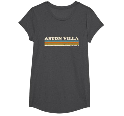Retro Stripe Aston Villa T-Shirt, Girls, Dark Heather Grey, X-Small