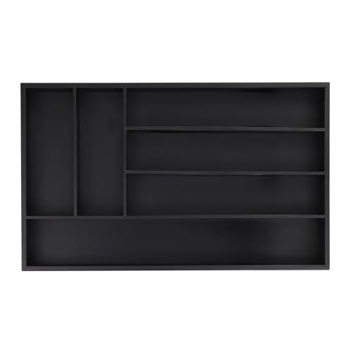 Relaxdays Cubertero De Cajón, Organizador Cubertería 6 Espacios, Clasificador Cubiertos Bambú, 5 X 46 X 28 Cm, Negro