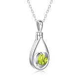 BEILIN 925 Sterling Silver Urn Pendant Necklaces for Ashes Cubic Zirconia Teardrop Keepsake Cremation Jewelry Women Memorial Gifts for A Loss of Loved one (Periot)