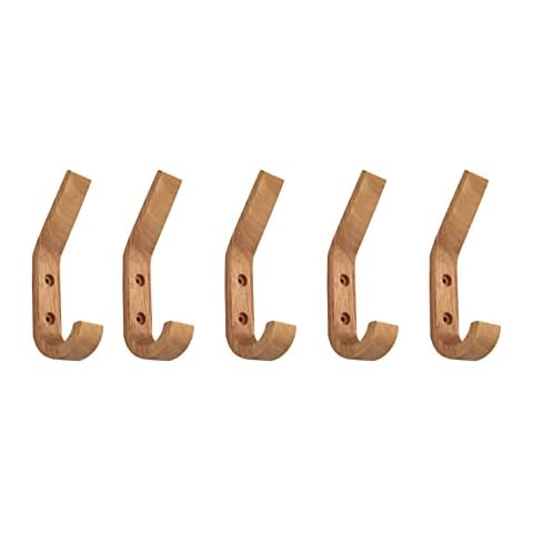 Eywlwaar 5 Pack Wooden Wall Hooks Decorative Coat Hooks Coat Hanger Natural Wood Hooks for Wall (5Pack-Natural Color) Cover