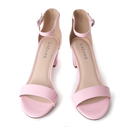 Image of J. Adams Daisy Heeled Sandals - Ankle Strap Low Block, Open Toe Dress Pumps, Chunky Heels - Dressy Shoes for Women - Bridal, Wedding, Summer Sandals