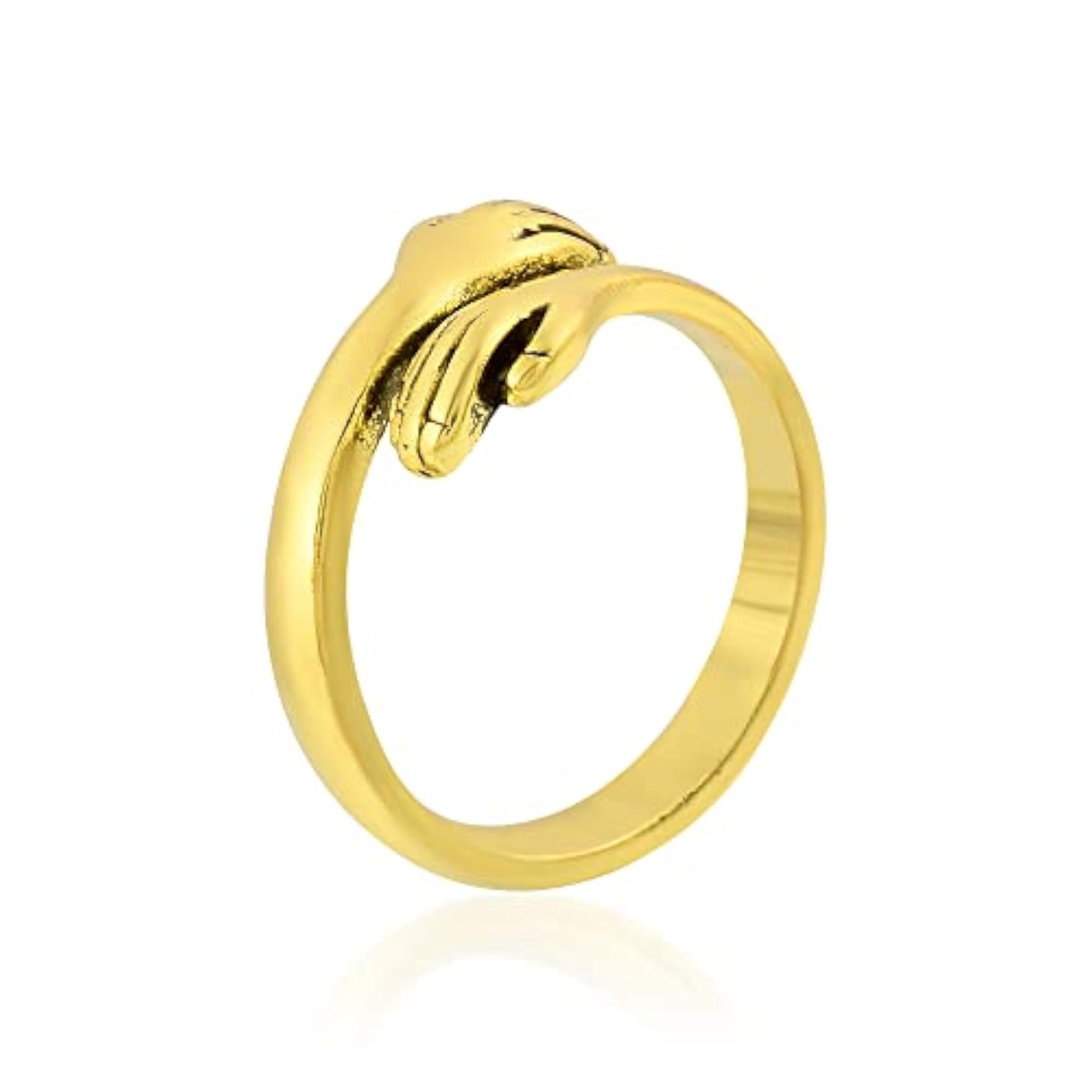Gold Plated Brass Hand Style Hug Embrace Ring