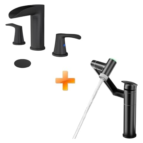 SINGSUO Bathroom Faucets for Sink 3 Hole (Black) & SINGSUO 1080°Rotatable Bathroom Faucet (Black) Cover