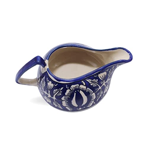 Image of Ceramic Hand Made Blue Printed 175ml Sauce Boat /Creamer /Milk Pot Microwave and Dishwasher Safe (Mirakii 199 MilkPot)