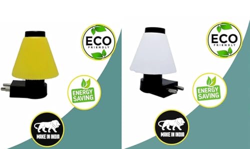 Image of GURUSOAMI Small lamp Type 2 Pin Night Lamp 0.5 Watt Plug & Play Bulb for Bedroom, Living Room, Zero Watt Light Direct Socket use for Night (Yellow /White, 2, Count)