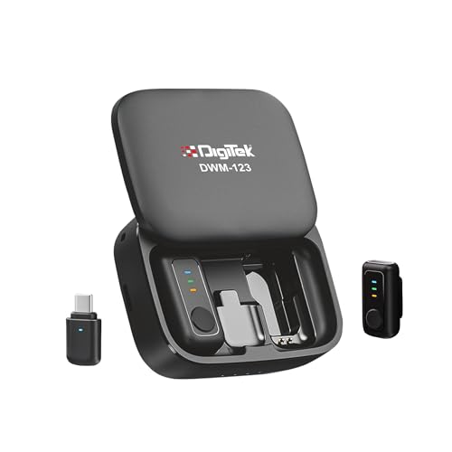Image of Digitek (DWM 123 2-in-1 Wireless Microphone System with Charging Case & Magnetic Collar Clip, Type-C Port for iOS, Smartphones, 60m Range, Build in Microphone, for Creators and Vloggers (Black - 2)