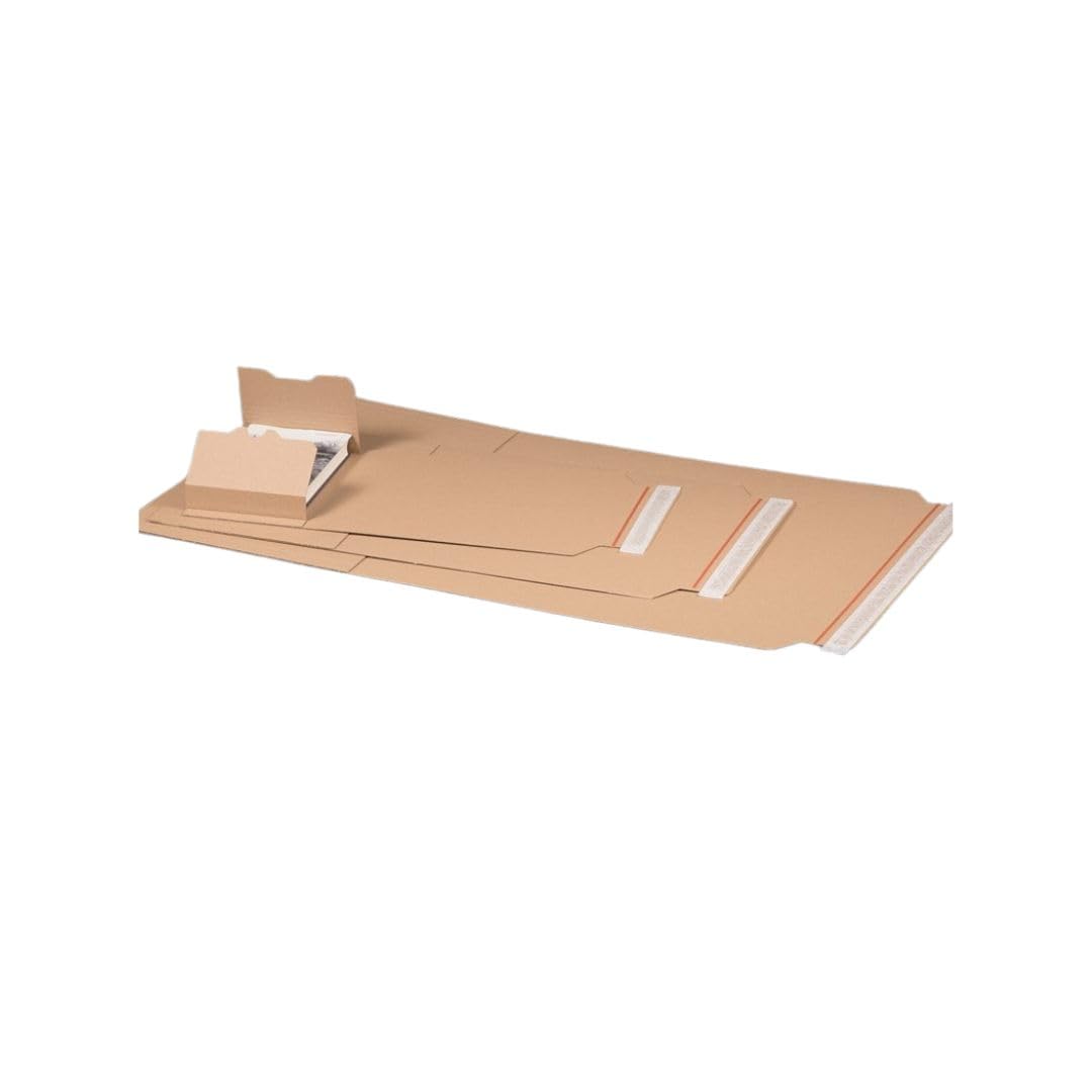 50 Stk. Universal Buchverpackung DIN A4 | 305x215x20-75mm | Wickelverpackung aus Wellpappe, Wickelkarton in braun, selbstklebend für Buchversand Warenversand Bücher versenden (50)