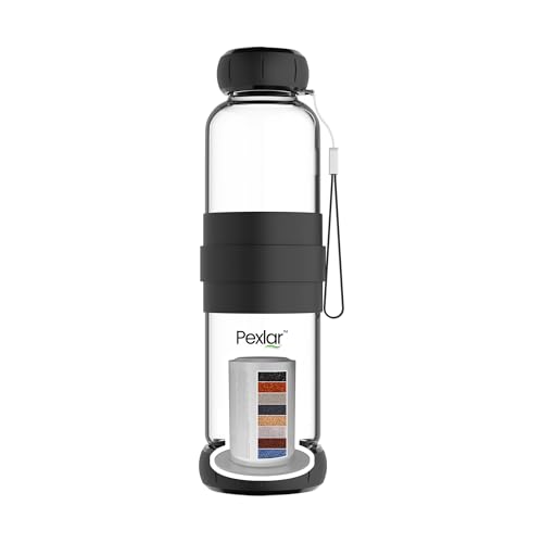 Image of Pexlar Alkaline Water Filter Bottle | Borosilicate Glass | Alkaline Water Generator | Filter Water Bottle | Water Bottle with Filter inside - Black - 500 ml
