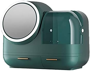 Cosmetic Boxes Light Luxury Cosmetic Storage Box with Fan LED Makeup Mirror Integrated Dressing Table Bathroom Mask Perfume Desktop Shelf Cosmetic Display Cases (Green)