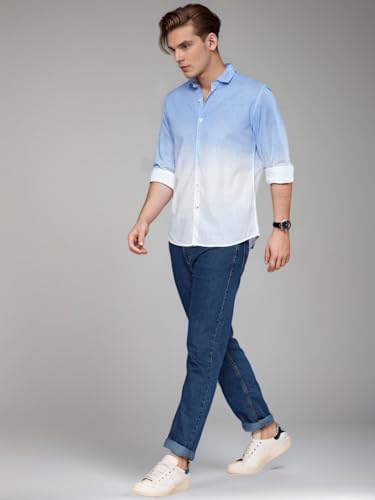 Image of IndoPrimo Men's Cotton Shirt with Full Sleeves Spread Collar Classic Style Solid Pattern Regular Fit and Standard Length