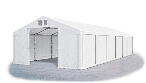 DAS COMPANY Lagerzelt 8x12m Wasserdicht Weiß Zelt 560g/m² PVC Plane Ganzjährig Zelthalle Winter SD - Zeltgarage Winterfest - Dachzelt Hartschale - Zeltgarage - Winterzelt Pavillon - Weidezelt