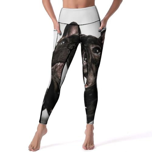 Pantalon de sport bouledogue noir legging femmes de fitness taille haute