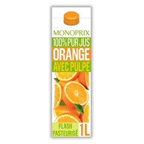 Monoprix 100% pur jus fruit pressé orange avec pulpe - La brique de 1 l