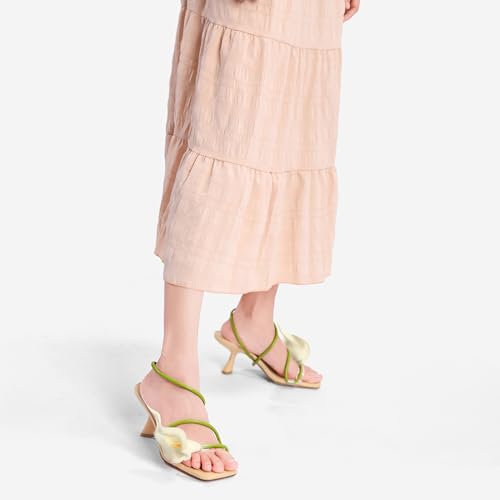 Flower Kitten Heels for Women Open Square Toe Floral Low Kitty Heels Sexy Strappy Wedding Dressy Heeled Sandals2