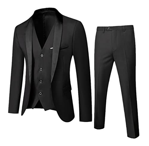 Costume de marié noir veste gilet pantalon ajusté blazer style britannique taille L