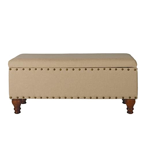 Homepop Home Decor | Upholstered Bench With Nailhead Trim | Large Ottoman With Storage For Living Room & Bedroom | Decorative Home Furniture, Tan Linen #TOP3