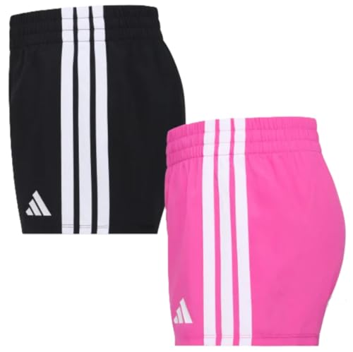 Adidas Youth 2-Pack 3 Stripes Short (US, Alpha, Medium, Regular, Black/Pink)2