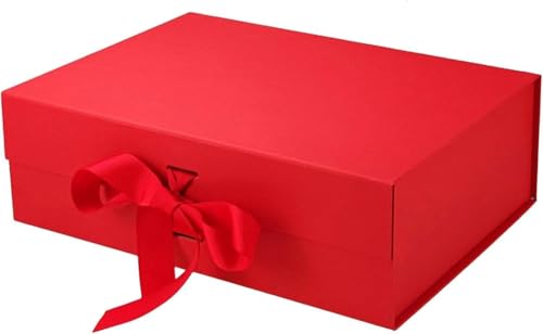 Coffret cadeau avec nœud, boîte cadeau magnétique avec couvercle, pour anniversaires, Noël, emballage cadeau réutilisable, Saint-Valentin, rouge
