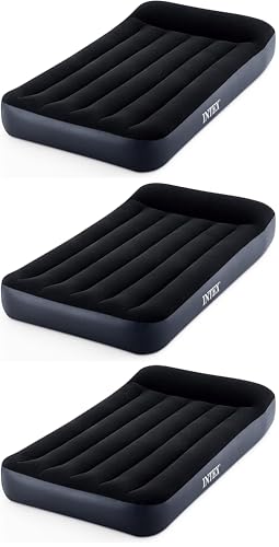 Image of Intex Dura-Beam Standard Pillow Top Airbed Comfortable Blow Up Portable Air Mattress with Built-in Electric Pump and Carrying Bag,Twin Size,Blue,(Pack of 3)