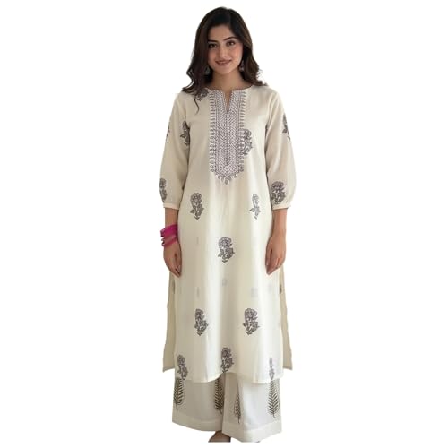Image of ANNI DESIGNER Women's Rayon Viscose Straight Printed Kurta with Palazzo | Women Kurta Set | Ethnic Wear for Women | Daily Office Casual Traditional Outfit
