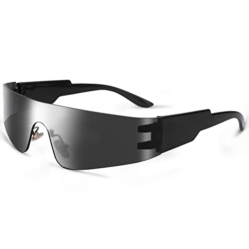 Image of COASION Wrap Around Sunglasses for Women Men Trendy Rimless Futuristic Shades Y2k Shield Flat Top Fashion Eyeglasses