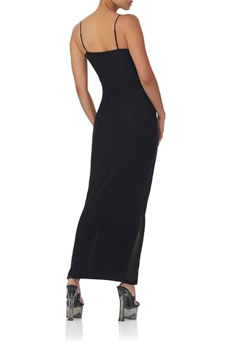 Women's Alyson Sleeveless Illusion Mesh Maxi Bodycon Dress with Adjustable Spaghetti Straps4