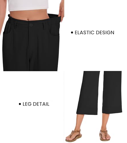 FUNYYZO Women Summer Capri Pants Trousers Pants Drawstring Waist Wide Leg Casual Loose Fit Dressy Pants3