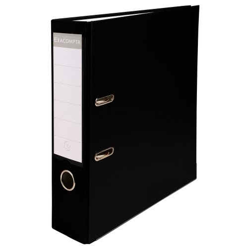 Exacompta 918401B Kunststoff-Ordner 8 cm breit DIN A4 Kunststoffbezug auĂźen Papierbezug innen RĂĽckenschild austauschbar Ringordner Aktenordner Briefordner BĂĽroordner Plastikordner schwarz