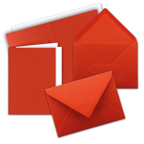 FarbenFroh - Juego de 100 tarjetas plegables DIN A6/C6 con sobres en color rojo tomate, incluye inserción, 14,8 x 10,5 cm, calidad premium