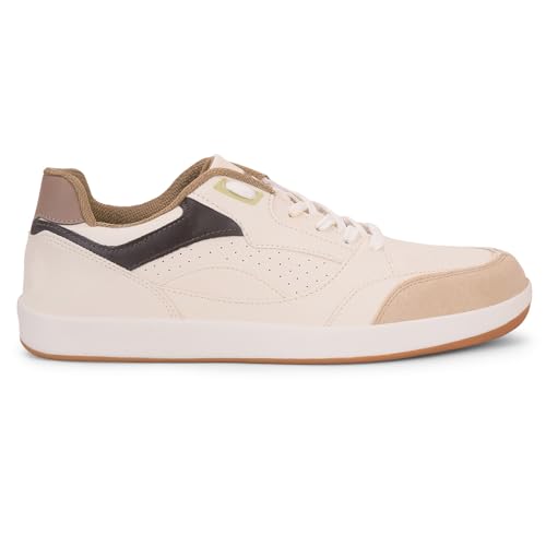 Image of Liberty Leap7x CLASTO-1E Men's Casual Lacing Sneakers, Beige and Sky Blue | Suitable for Walking Travel, College, Office | Comfortable Lace-Up Casual Shoes | Lightweight Stylish Fashion Footwear