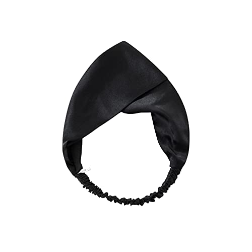 ZIMASILK 100% Mulberry Silk Headband, Elastic Twisted Hair Wrap Turban for Women, Non-Slip Sleep Silk Hair Accessory (Black)