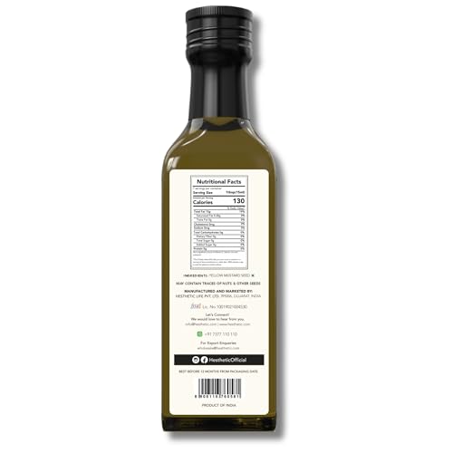 Image of HESTHETIC Cold Pressed Mustard (Sarson) Oil 100ml | Pure Sarson Ka Tel | Natural-Aroma Unrefined Cooking Oil for North Indian & Bengali Cuisine | German-Tech Single-Screw Press | Glass Jar