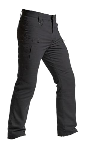 Mens Black Cargo Pants, Slim Fit Tactical Pants for Men, Mens Cargo Work Pants, Ripstop Tactical Pant with Multi Pockets Outdoor Water Resistant Hiking Woking Construction Trousers Black Large