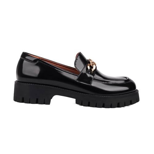 Image of Black Loafers Women Platform Chunky Business Casual Shoes