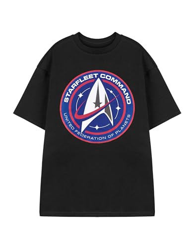 Star Trek Mens Short Sleeve T-Shirt | Starfleet Command Logo Graphic Tee in Black | Classic Sci-Fi TV Series Apparel | Officially Licensed Merchandise for Trekkies