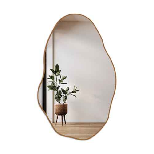 Espelho Orgânico Pedra 80x50cm Design Moderno com Moldura em Couro para Decoração Sofisticada (Caramelo)