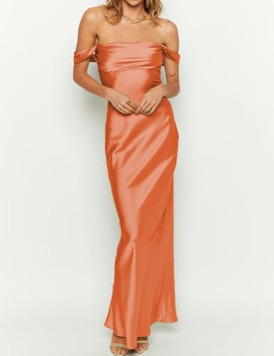 Image of Realtix Satin Off The Shoulder Strapless Bridesmaid Maxi Dress for Women | Elegant,Ruched,Backless,Long,Tube,Sleeveless,Bridesmaid,Wedding Guest,Evening,Cocktail Party,Semi Formal,Garden Party