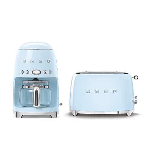 Smeg Retro Drip Coffee Machine and 2-Slice Toaster Bundle… (Blue)