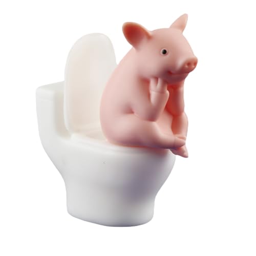 wellrun Cute Pig on Toilet Figurine Funny Desk Ornament Realistic Mini Pig Decoration for Table Shelf Room Home Decor Office