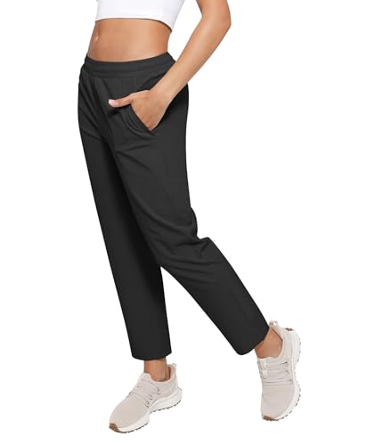 Cosmolle Womens Golf Pants Quick Dry Ultra-Light Water Repellency Pants for Outdoor Hiking Travel Fishing with Inside Drawstrings (Black, Small)