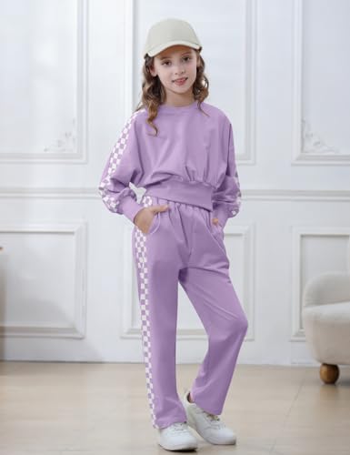 Kids Fall 2 Piece Outfits Girls Crop Long Sleeve Sweatshirts and Sweatpants Set with Pockets (5-14 Years)2