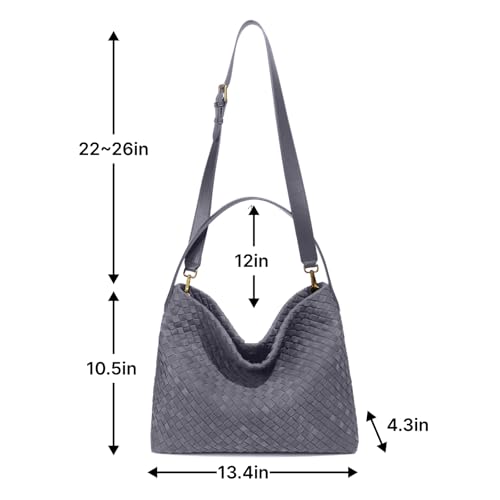Image of Women's Braided Suede Tote Bag Stylish Suede Hobo Shoulder Bag with Woven Details for Work Travel