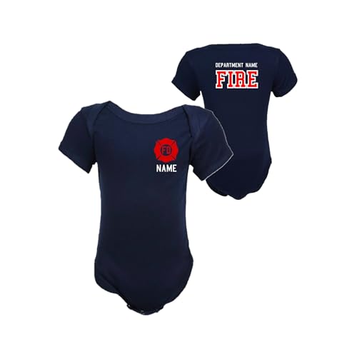 Firefighter Red Maltese Cross Personalized Navy Baby Bodysuit Only