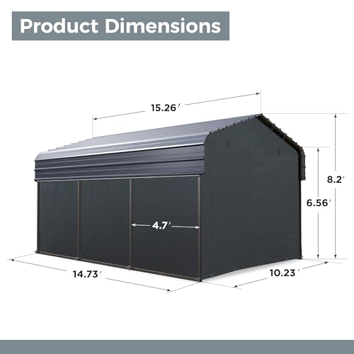 Image of GREEN PARTY 10x15 ft Metal Carport Heavy Duty Frame Canopy Garage Shelter