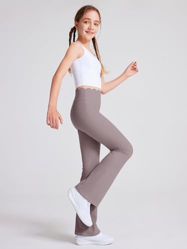 Girls Flared Pants Scallop Waist Yoga Pants Workout Running Leggings2