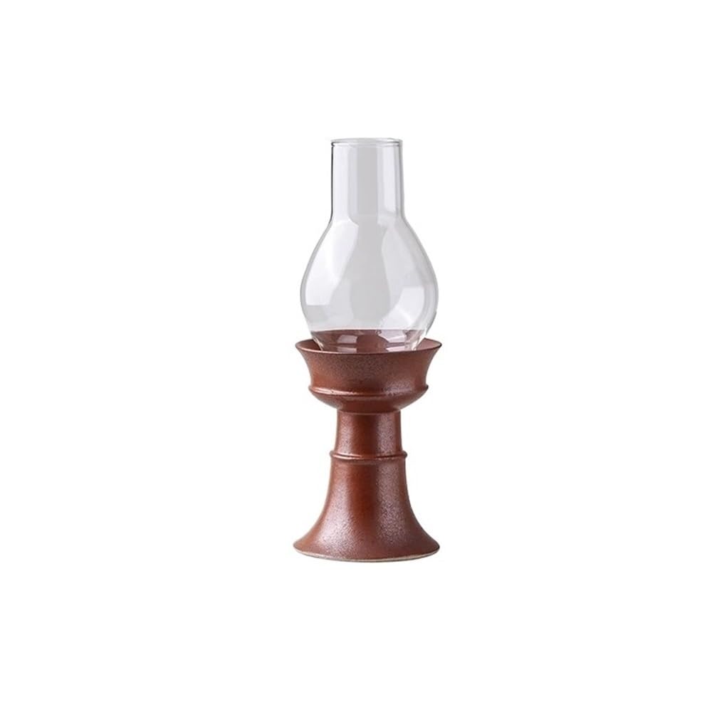 Candlestick Holder Ceramic Candle Holder With Glass Lampshade Retro Home Aromatherapy Decorative Ornaments(Red)