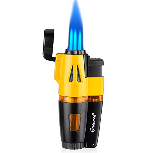 Cigar Lighter Torch Lighters Butane Refillable Lighter 3 Jet Flame Strong Flame Windproof with Punch (No Fuel Include)