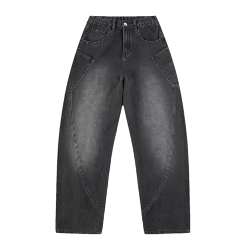 Men's Vintage Baggy Jeans Y2K American Style Loose Fit Wide Leg Denim Trousers Streetwear