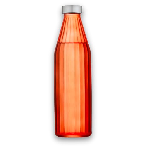 Image of SAND DUNE OrangeColour Glass water bottle, 800 ml Each, Set of 1, with Leak-Proof Airtight Stainless-Steel Lid for Water, Smoothie, Juices - Reusable Travel Glass Drinking Fridge Bottles