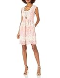 ABS by Allen Schwartz Women's Deep V Neck lace fit & Flare w/Bare Midriff Dress, Pink White, 4